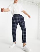Only & Sons Check Pants With Drawstring Waist In Navy