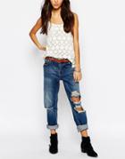 Pull & Bear Low Rise Boyfriend Ripped Jean - Blue