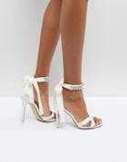 Dune London Bridal Morgen Heeled Sandal With Gem Ankle Tie - Cream