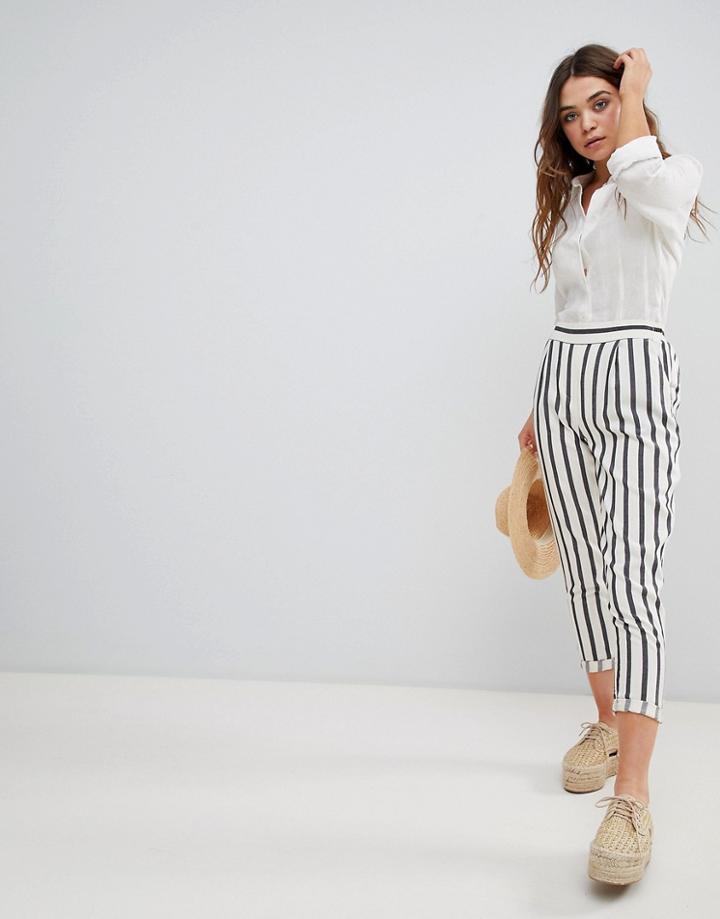 New Look Stripe Tapered Pants - Cream