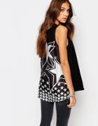 Replay Star Print Back Top - Black