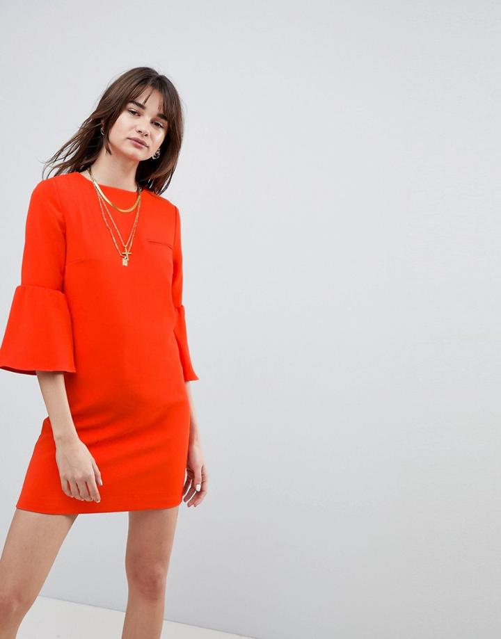 Cubic Diana Trumpet Sleeve Shift Dress - Red