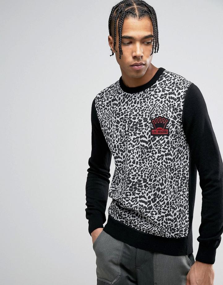 Love Moschino Leopard Print Sweater - Black