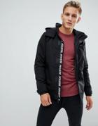Hollister Hooded Midweight Parka Jacket Contrast Detail Seagull Logo In Black - Black