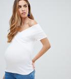 Asos Design Maternity Off Shoulder Fitted Top In White - White