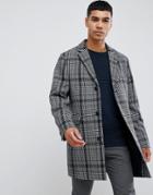 Moss London Overcoat With Prince Of Wales Check In Gray - Gray