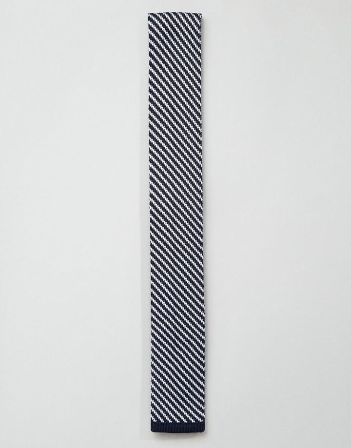 7x Knitted Tie With Diagnal Stripe - Navy