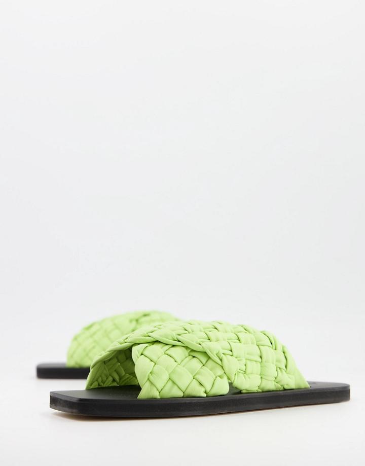 Asos Design Forgetful Padded Cross Strap Woven Mules In Lime Green