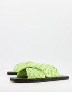 Asos Design Forgetful Padded Cross Strap Woven Mules In Lime Green