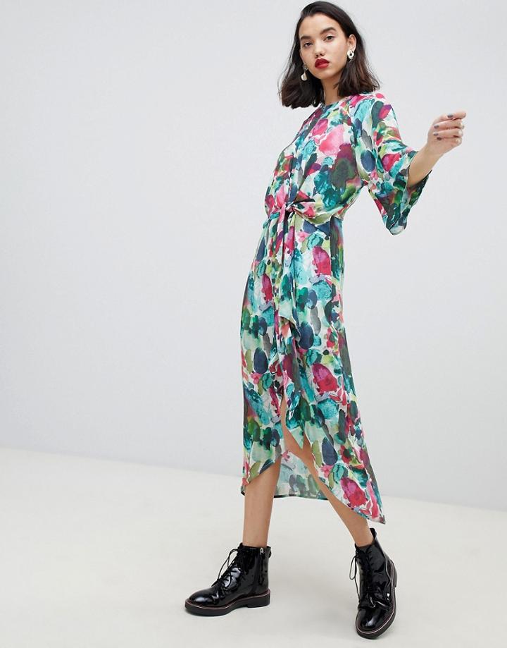 Essentiel Antwerp Rayen Midi Dress In Watercolor Print - Multi