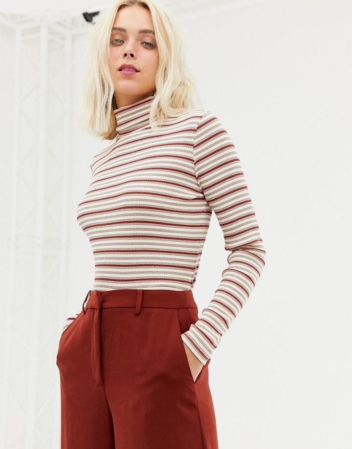 Miss Selfridge Roll Neck Top In Stripe - Multi