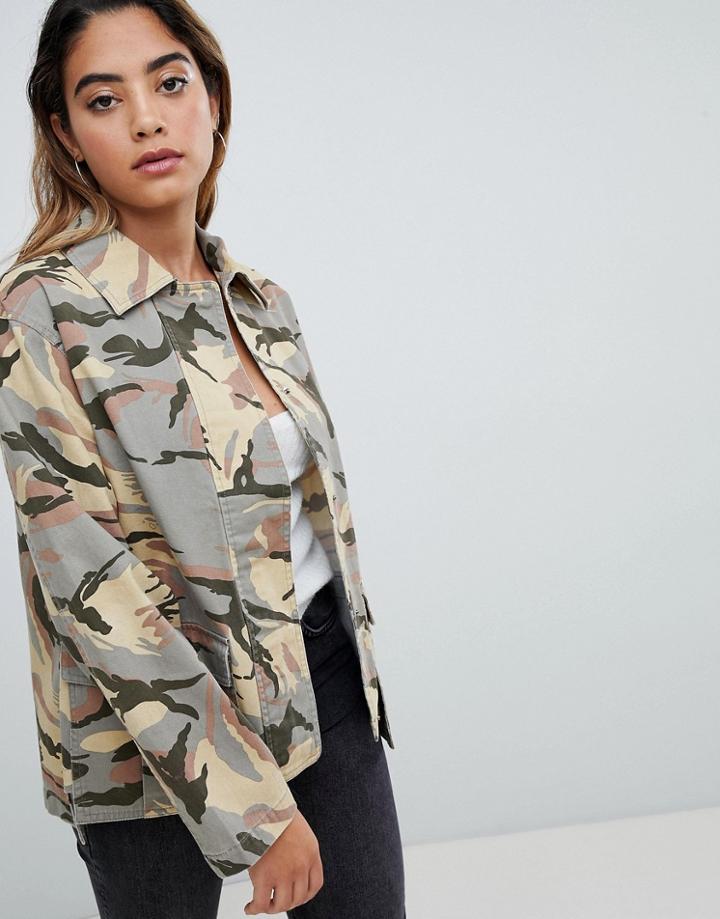 Asos Design Jacket In Camo Print - Multi