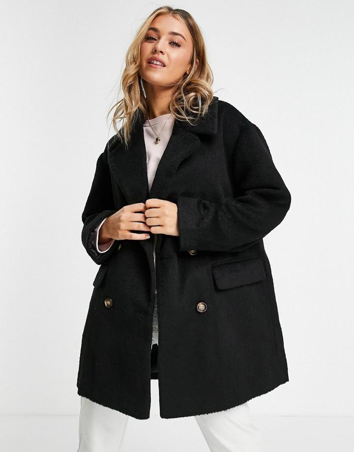 Asos Design Double Breasted Coat In Black
