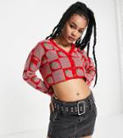 Only Petite Cropped Cardigan With Strawberries In Red