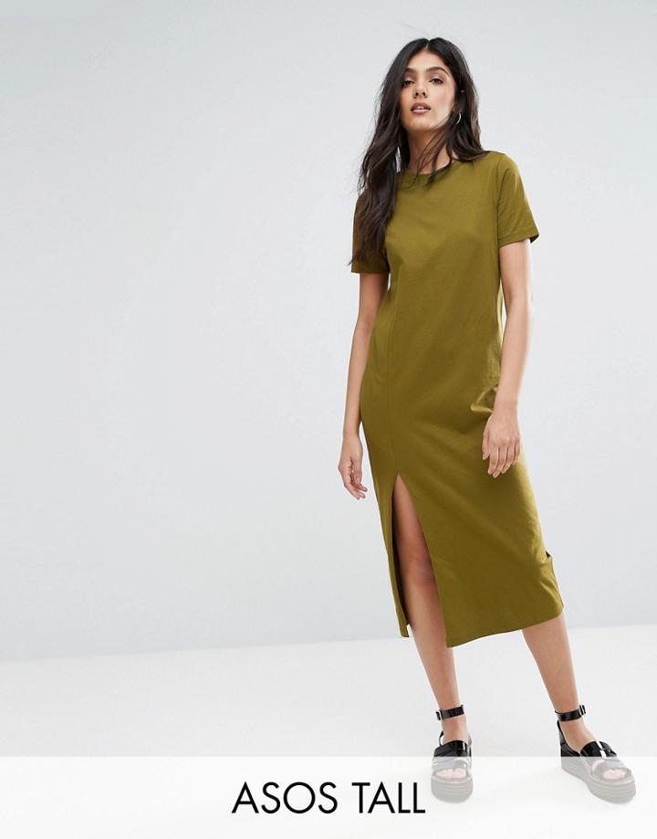 Asos Tall Ultimate T-shirt Midi Dress With Side Split - Green
