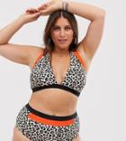 Simply Be Halterneck Bikini Top In Animal Print - Multi