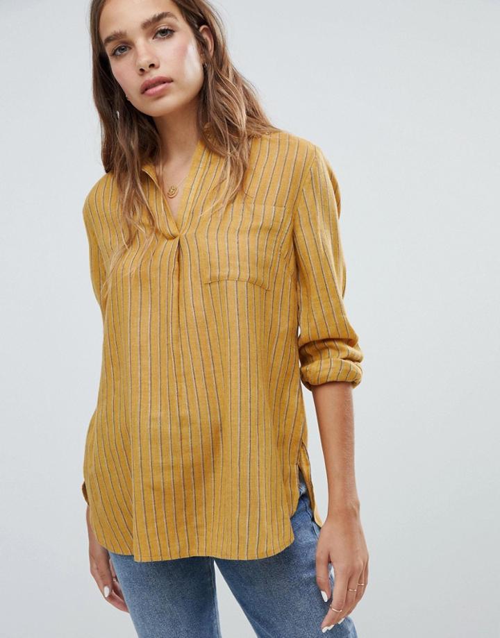 New Look Stripe Pull On Shirt - Yellow