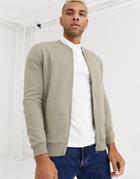 Asos Design Jersey Bomber Jacket In Light Khaki