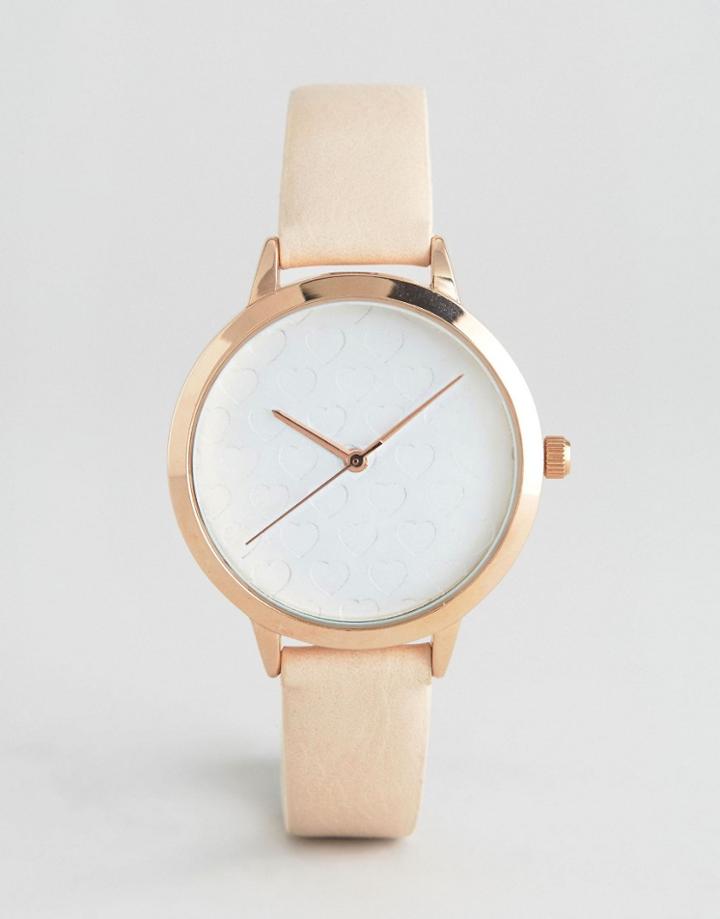 Asos Pretty Heart Dial Detail Watch - Cream