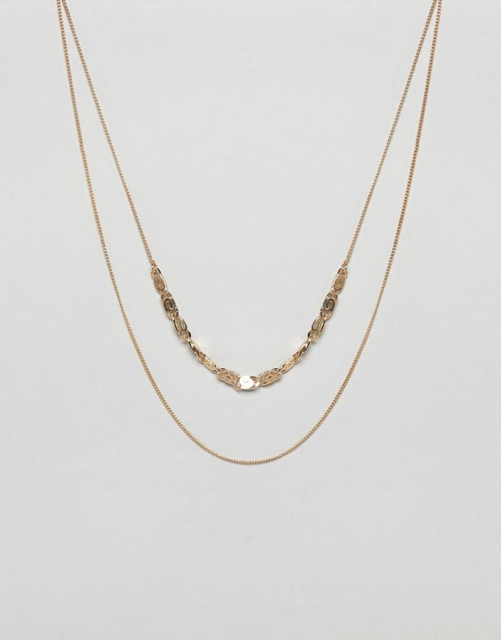 Asos Design Swirl Charm Multirow Necklace - Gold