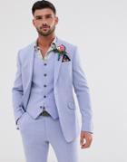 Asos Design Wedding Skinny Suit Jacket In Lilac Cross Hatch-purple