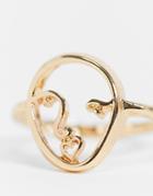 Asos Design Ring With Abstract Face In Gold Tone