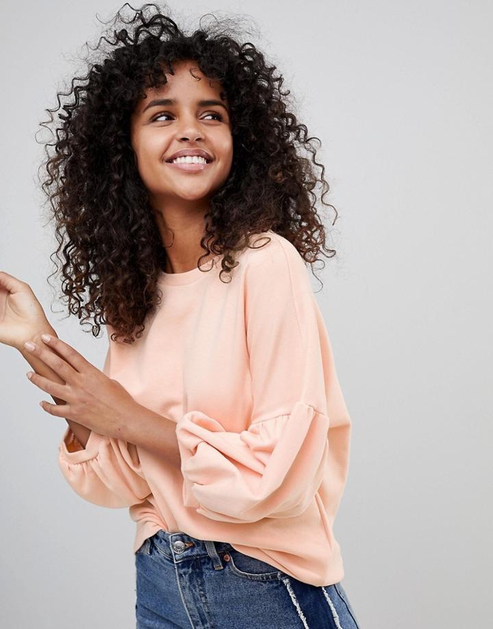 Monki Padded Sleeve Sweatshirt - Orange