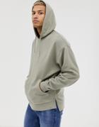 Asos Design Oversized Hoodie With Step Hem In Light Khaki-green