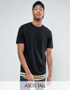 Asos Tall Super Longline T-shirt With Scoop Neck And Stripe Hem Extend