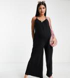 Asos Design Maternity Crinkle Minimal Wide Leg Cami Jumpsuit In Black