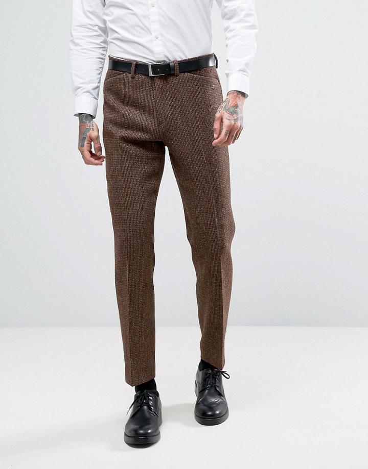 Asos Slim Suit Trousers In Harris Tweed Check 100% Wool - Brown