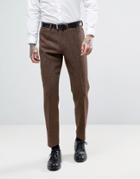 Asos Slim Suit Trousers In Harris Tweed Check 100% Wool - Brown