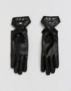 Asos Leather Look Strapping Gloves - Black
