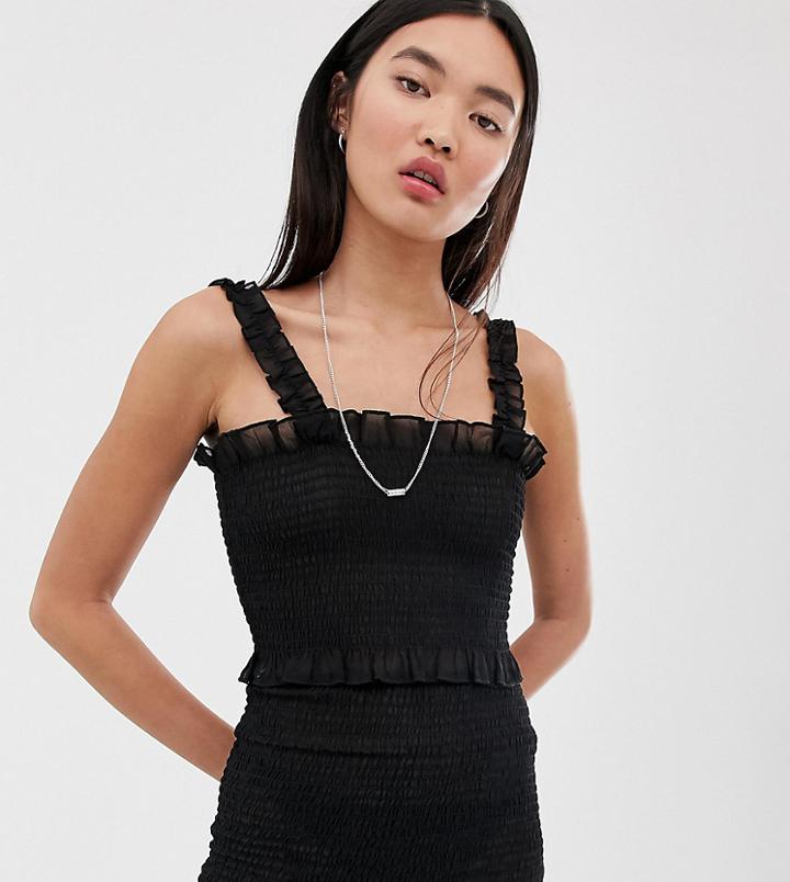 Collusion Sheer Shirred Crop Top - Black