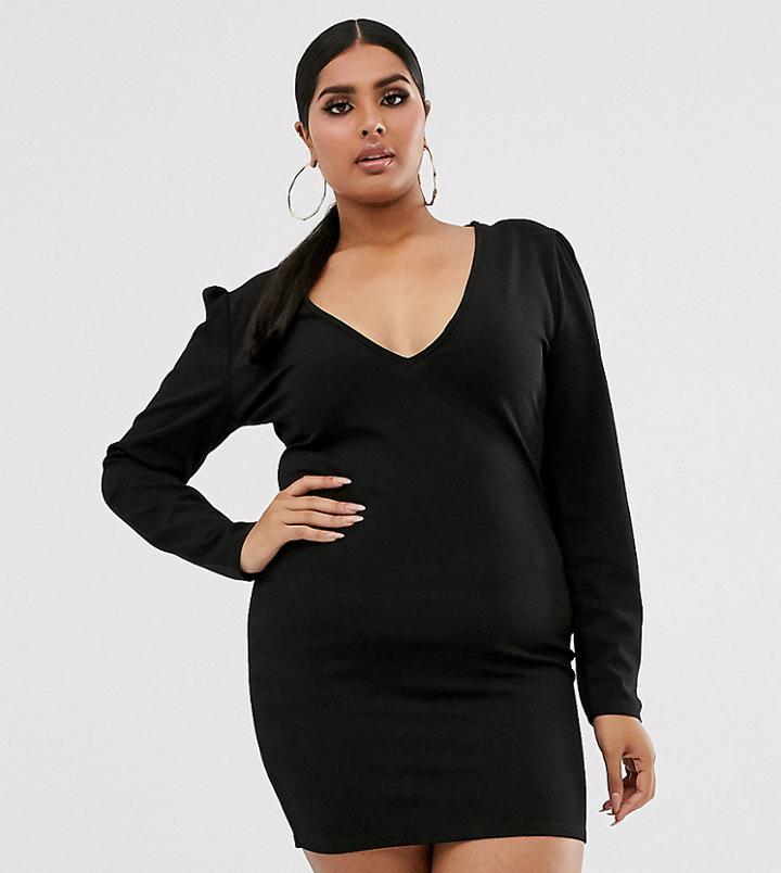 Fashionkilla Plus Going Out Plunge Front Mini Dress In Black - Black
