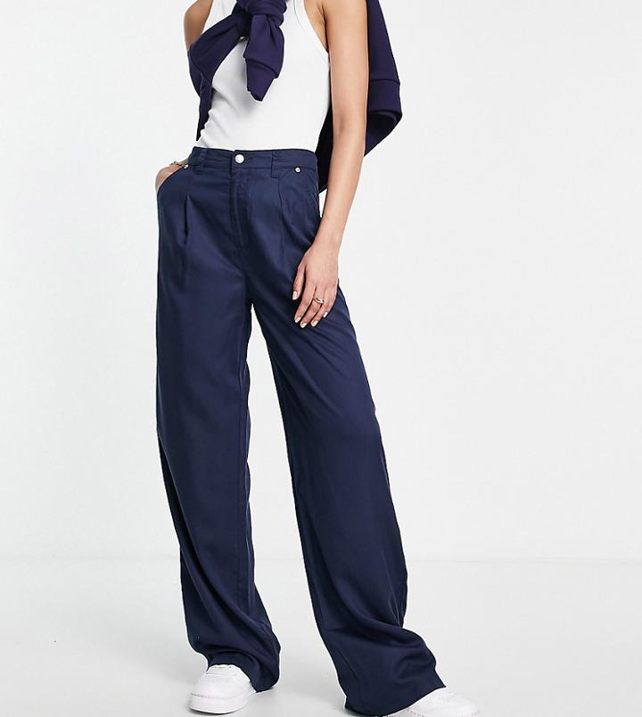 Asos Design Tall Slouchy Wide Leg Pants In Navy - Part Of A Set-blue
