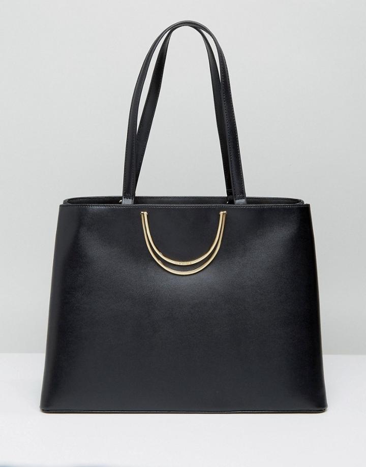Ted Baker Fold Handle Leather Large Tote Bag - Black