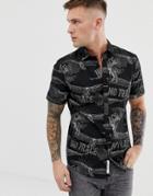 Only & Sons Short Sleeve Shirt In Black With Print - Black