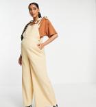 Asos Design Maternity Textured Tie Shoulder Overalls In Washed Stone-white