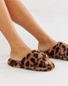 Asos Design Neve Cross Strap Slider Slippers In Leopard - Multi