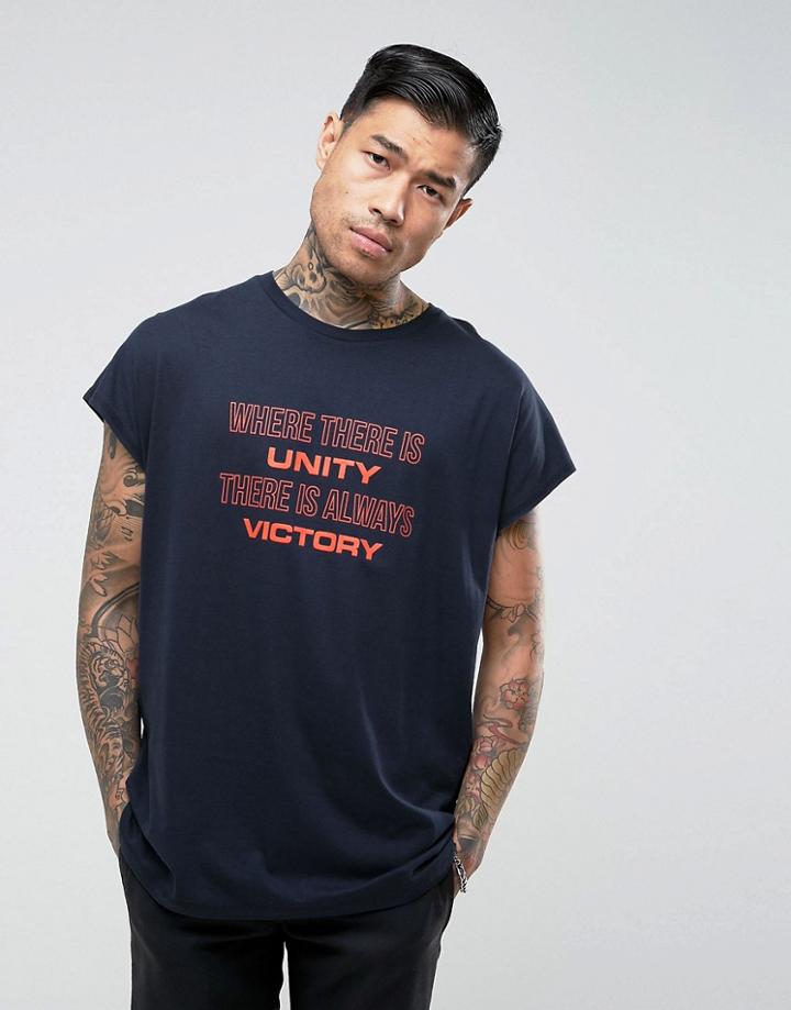 Asos Oversized Sleeveless T-shirt With Victory Print - Navy
