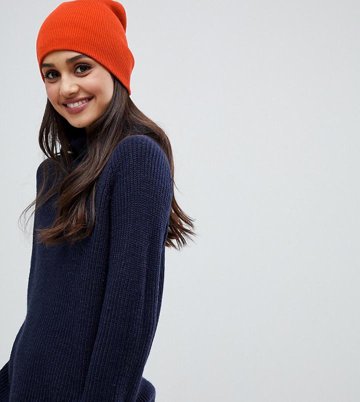 Stitch & Pieces Orange Rib Beanie Hat - Orange
