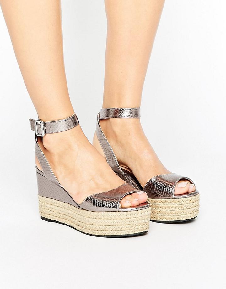 Head Over Heels By Dune Kalmia Espadrille Flatform Sandals - Silver