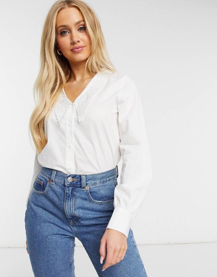Monki Siw Cotton Collar Blouse In White