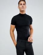 Asos Design Muscle Fit T-shirt With Turtleneck In Black - Black