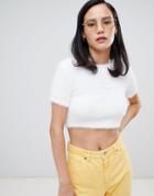 Asos Design Knit Top In Fluffy Yarn - White