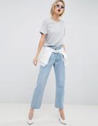 Asos Design Florence Authentic Straight Leg Jeans With Deconstructed Overlay - Blue