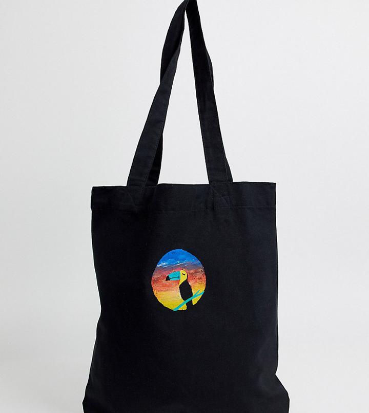 We Are Hairy People Organic Cotton Tote Bag With Hand Painted Toucan - Black