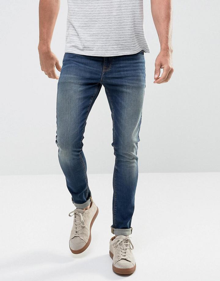 Asos Super Skinny Jeans In 12.5oz Dark Wash Blue - Blue
