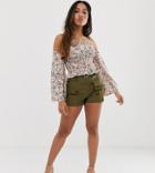 Parisian Petite Belted Utility Shorts-beige